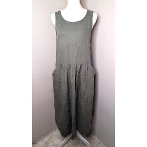 Malvin 100% Linen Maxi Dress Size M Green Sleeveless Pockets